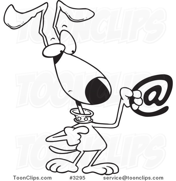 581x600 Cartoon Black And White Line Drawing Of A Dog Pointing To An Email