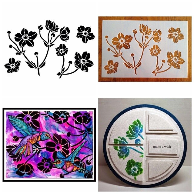 640x640 beauty anemone plastic draw stencil for diy scrapbooking