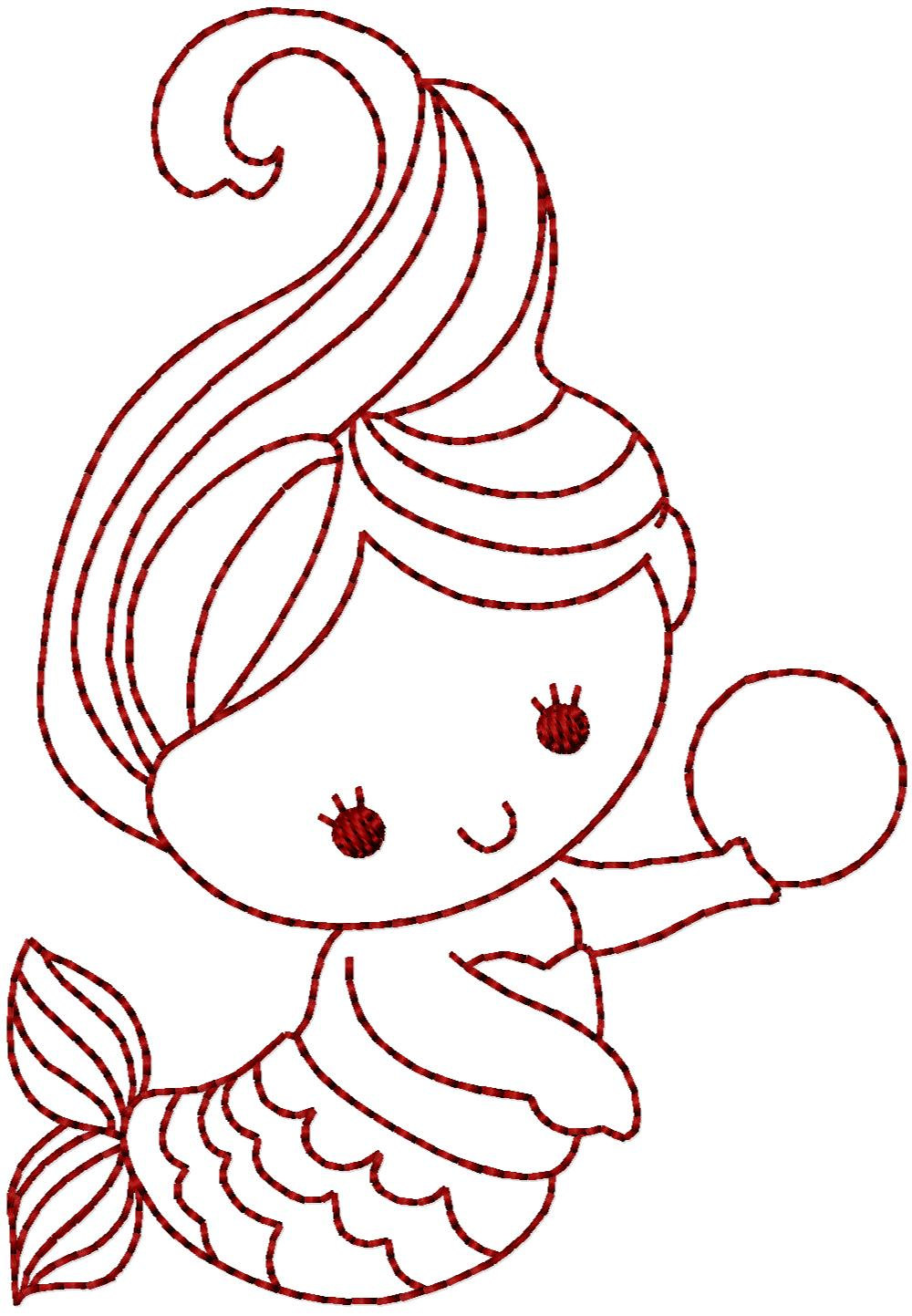 1000x1443 Cute Mermaids Machine Embroidery Designs Redwork Stitchx