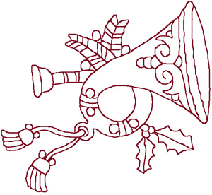 300x276 Redwork Christmas French Horn Embroidery Design