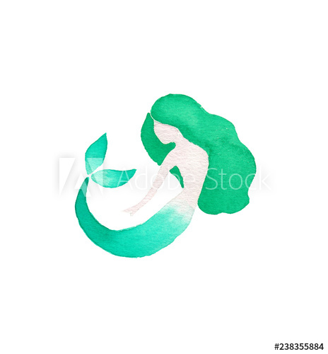 464x500 Watercolor Green Hair Emerald Tail Mermaid