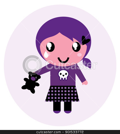 417x464 Cute Emo Girl With Teddy Bear Isolated On White Stock Vector