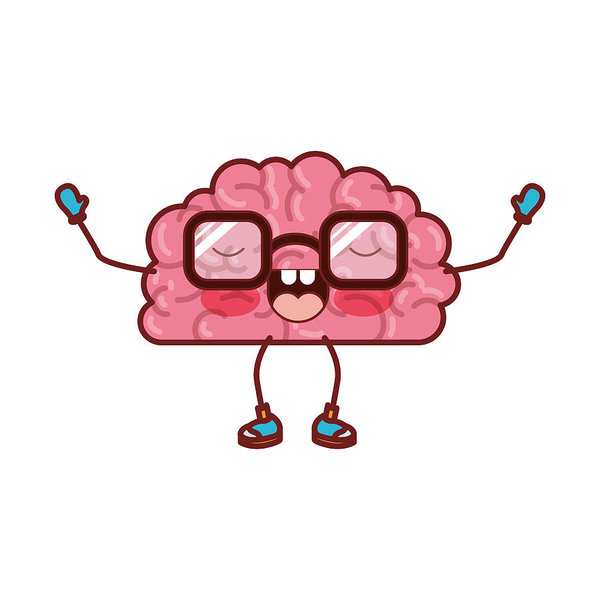 600x600 Brain Cartoon With Glasses And Emotional Expression In Colorful