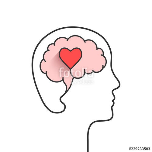 500x500 Human Head And Brain Silhouette With Heart Shape As Love, Mental