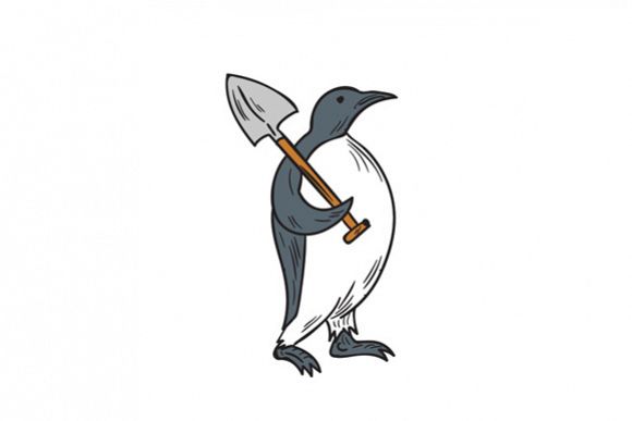 580x387 Emperor Penguin Holding Shovel Drawing