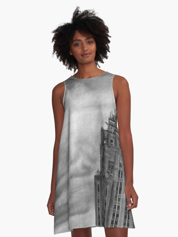 750x1000 Empire State Building New York Pencil Drawing A Line Dress