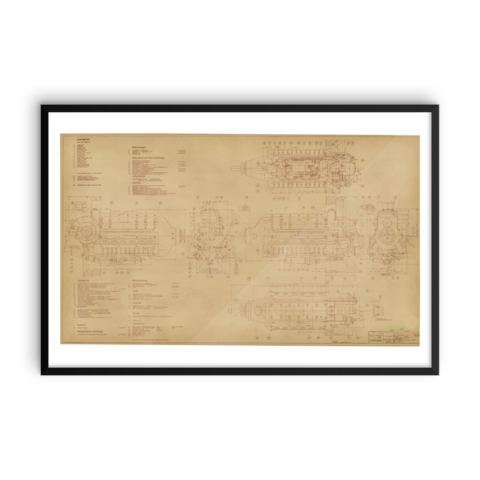 480x480 Junkers Jumo Aircraft Engine Drawing Art Print Poster