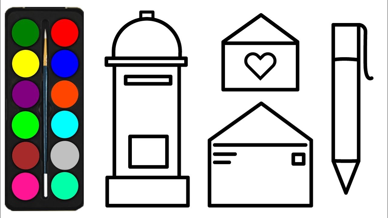1280x720 learn colors with envelope post box paint envelope drawing