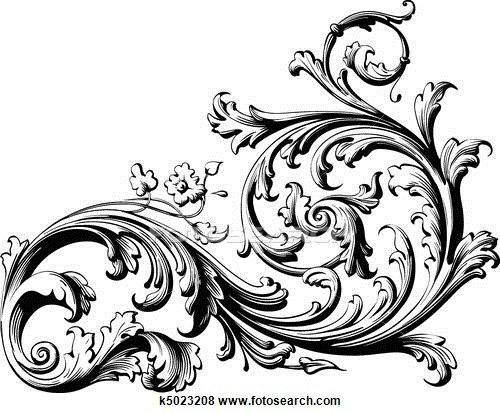 500x413 Floral Scroll Clip Art Kartinki Filigree Tattoo, Art, Drawings