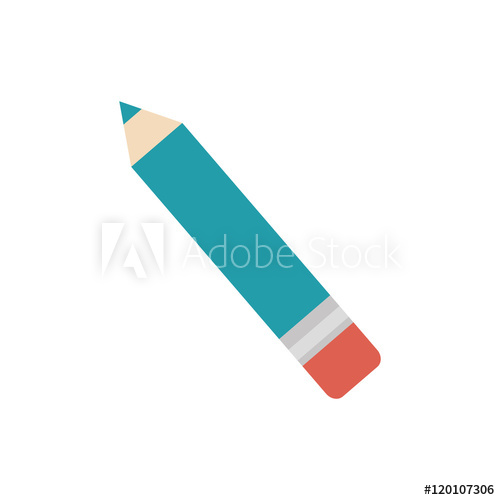 500x500 Blue Color Pencil With Eraser Writing And Drawing Object Vector