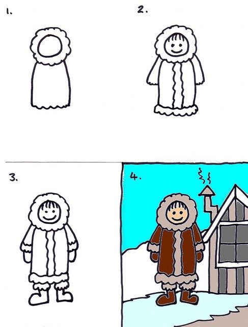 487x640 Kids Art How To Draw An Eskimoinuit Crafts With Kids Art