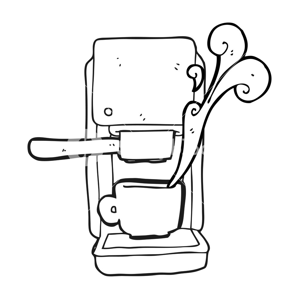 1000x1000 Freehand Drawn Black And White Cartoon Espresso Maker Royalty Free