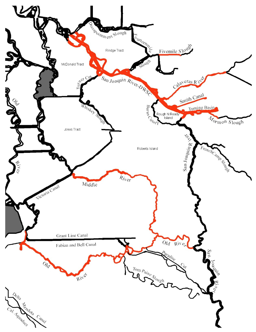 827x1071 The San Joaquin River Estuary, Showing In Red The Waterbodies