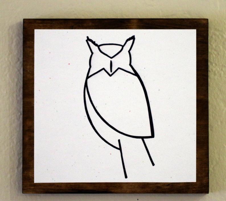 794x706 Owl Minimalist Animal Art Original Drawings On Wood Etsy