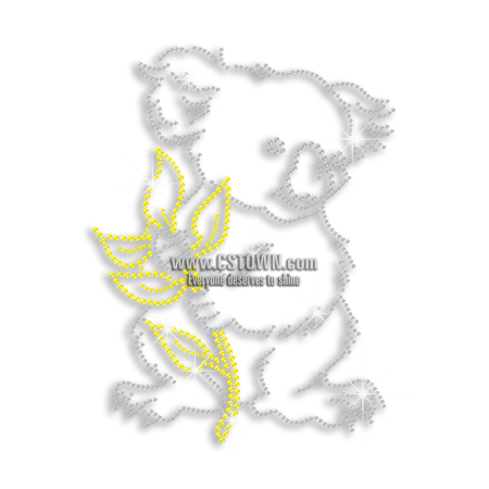 450x450 bling koala bear holding eucalyptus leaves iron on rhinestone