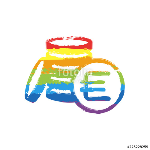 500x500 Money Coins Euro Icon Drawing Sign With Lgbt Style, Seven Colors