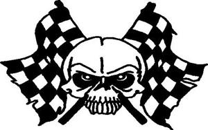 300x188 Skull Torn Checkered Flags Evil Demon Decal Vinyl Window Sticker