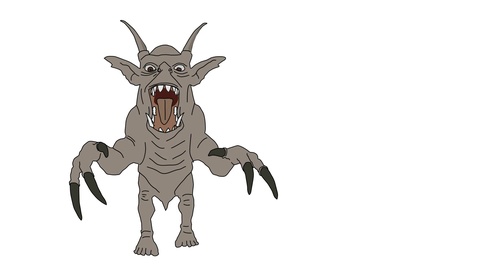 480x270 Animated Drawing Of Evil Hell Monster With Claws Fangs And Horns