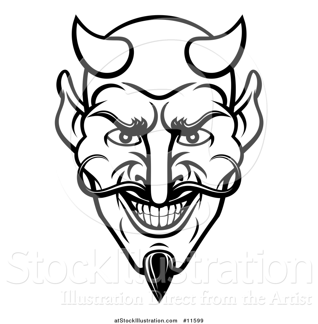 1024x1044 Vector Illustration Of A Black And White Grinning Evil Devil Face