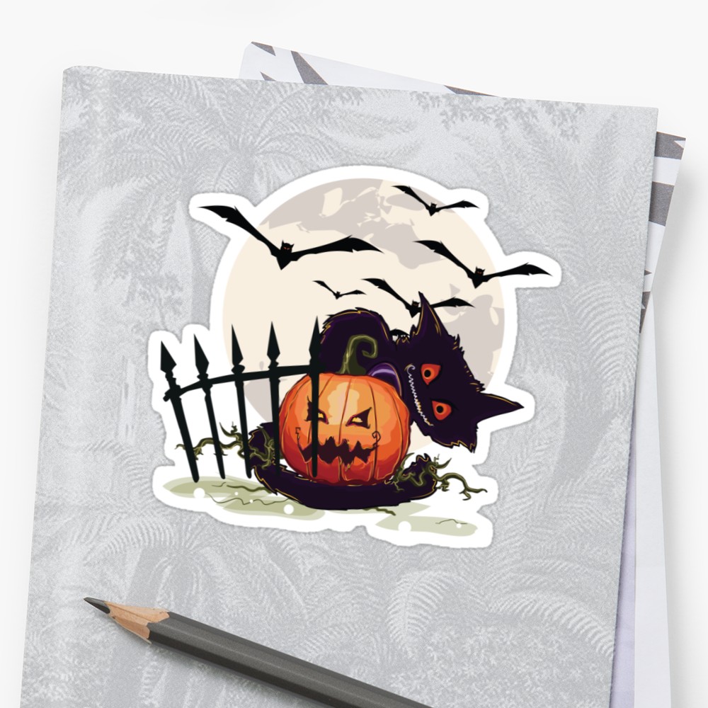 1000x1000 Cheerful Halloween Black Cat Evil Pumpkin Moon, Crows