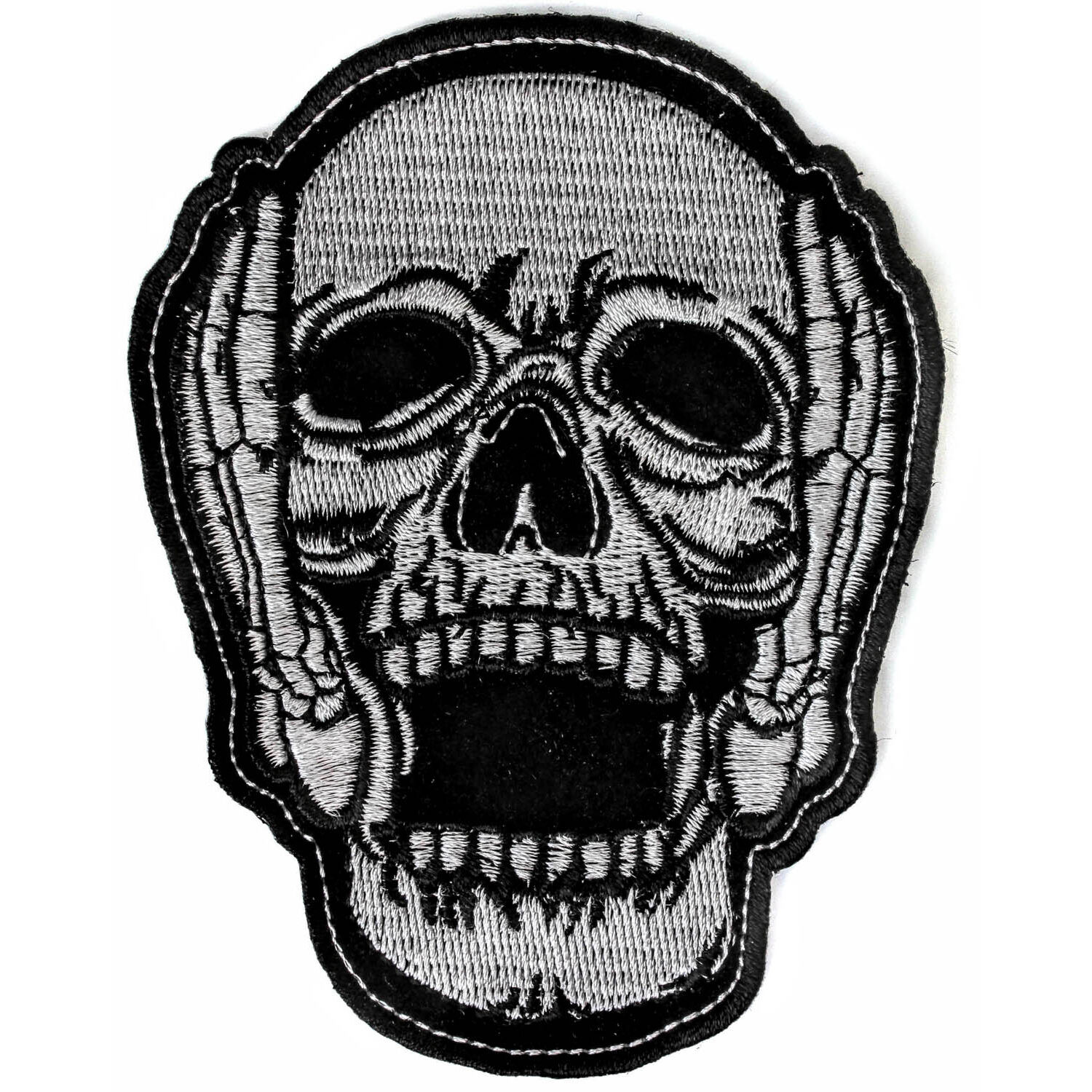 1500x1500 embroidered hear no evil skull sew or iron on patch biker patch ebay