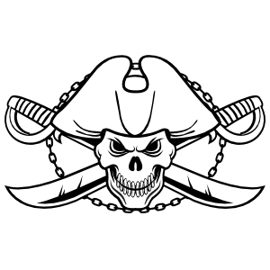 300x300 Evil Skull Pirate On Crossed Swords Sticker