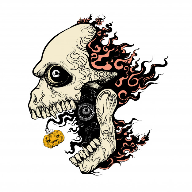 626x626 Evil Skull In Fire Vector Premium Download