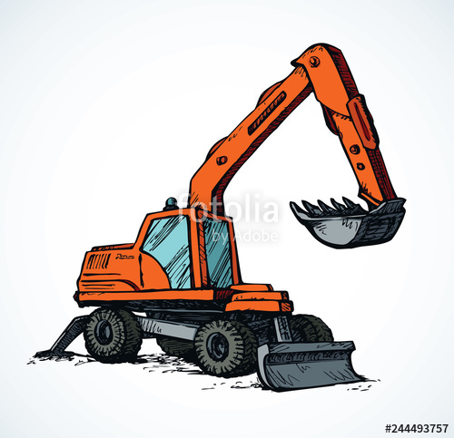 500x483 Excavator Drawing Isolated On White Background Stock Image