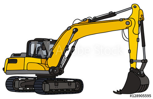 500x325 Hand Drawing Of A Yellow Big Excavator