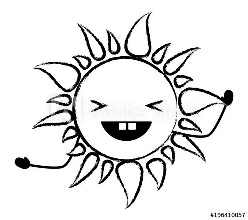 500x443 Sketch Of Kawaii Excited Sun Icon Over White Background, Vector