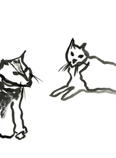 375x508 Original Abstract Expressionism Cats Drawings For Sale Saatchi Art