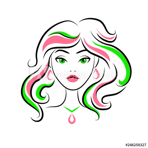 500x500 Beatiful Woman With Flowing Hair Line Drawing Expressive Hairstyle