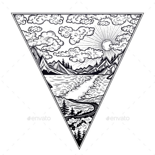 590x590 Triangle Frame With Landscape Forest And Mountains Landscapes