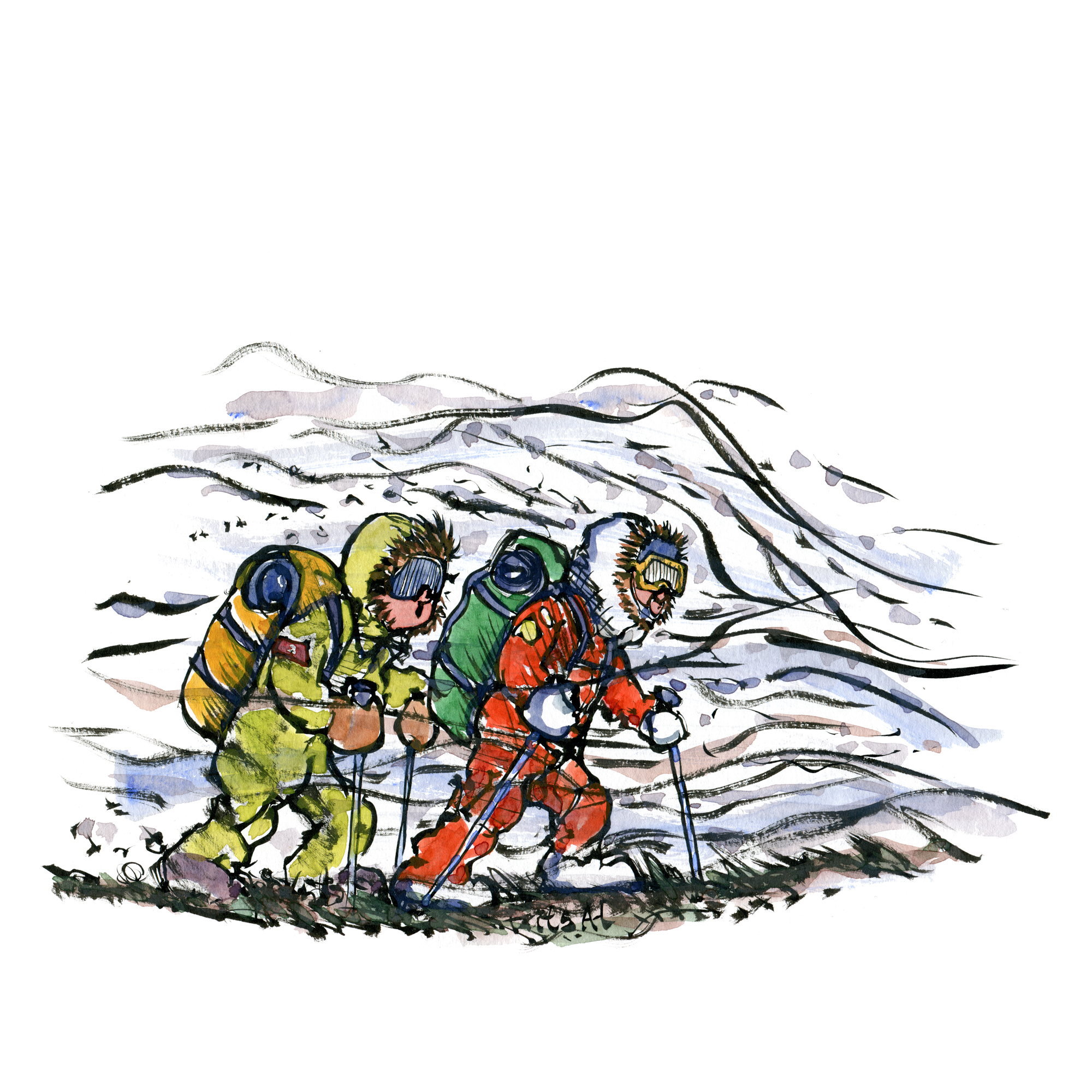 2000x2000 Extreme Weather Hikers Illustration