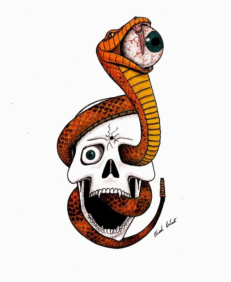 739x900 Skull And Rattlesnake With Eyeball Drawing