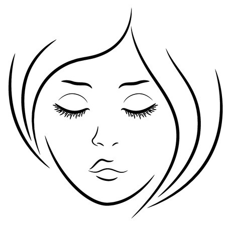 450x450 Woman Face With Closed Eyes, Hand Drawing Vector Outline Royalty