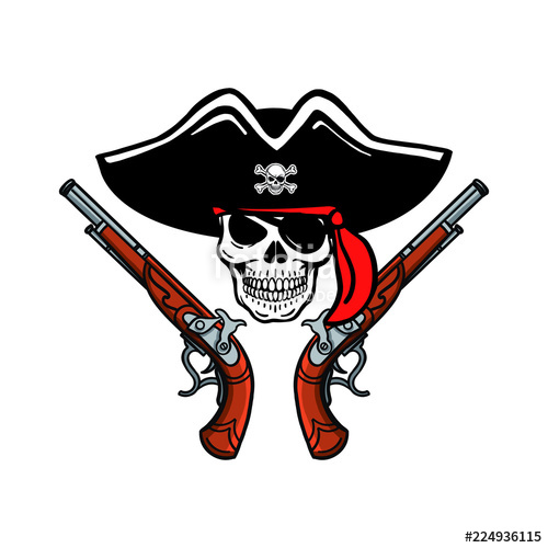 500x500 Hand Drawn Vector Pirate Skull With Beard, Hat And Eye Patch T