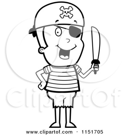 450x470 Cartoon Clipart Of A Black And White Pirate Boy Holding A Sword