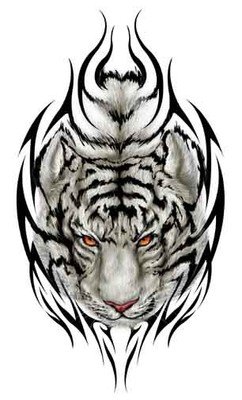 242x400 Tribal And Tiger Eye Tattoo Design