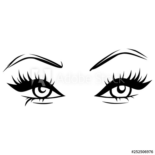 500x500 Vector Hand Drawn Beautiful Female Eyes With Long Black Eyelashes