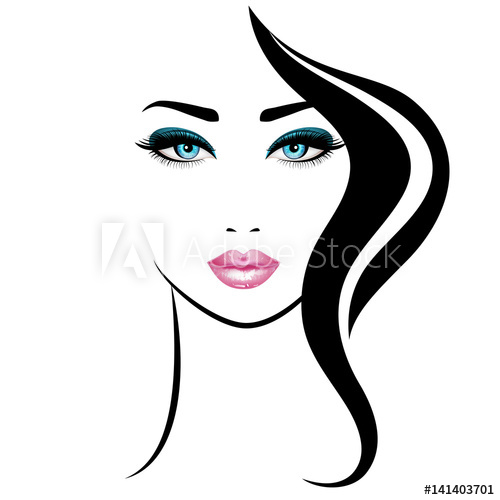 500x500 Woman's Face Vector Illustration Realistic Pink Lips And Blue