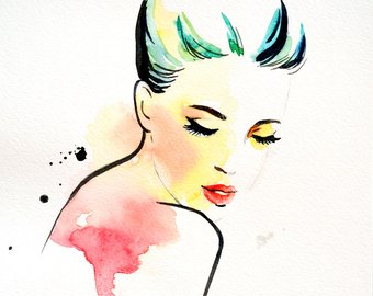 340x270 Fashion Illustration Art Print Woman Looking Down Eyes Etsy