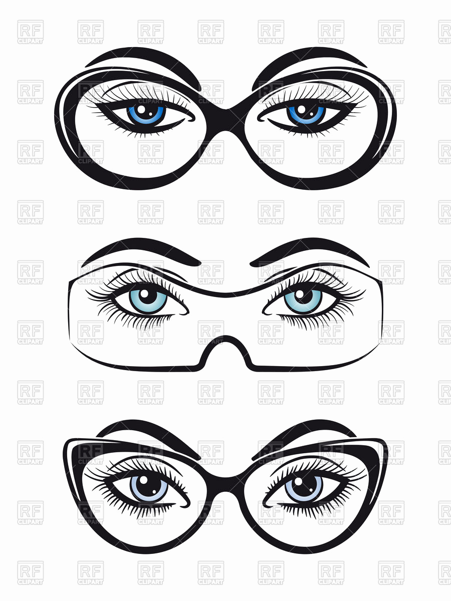 900x1200 Eye Vector Lovely Female Eyes With Glasses Set Isolated On White