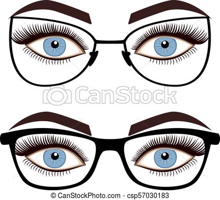 450x409 Female Eyes With Glasses Isolated On White Background, Vector