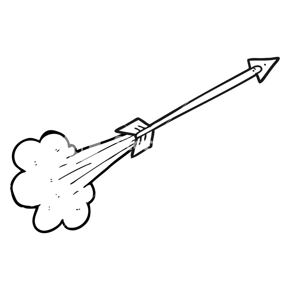 1000x1000 Freehand Drawn Black And White Cartoon Flying Arrow Royalty Free