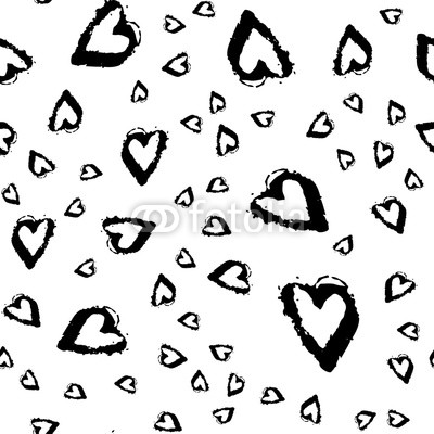 400x400 Vector Seamless Pattern With Brush Heartss Black Color On White