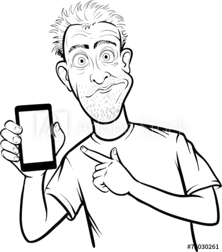 440x500 Line Drawing Of A Shocked Man Showing A Mobile App On A Smart Ph