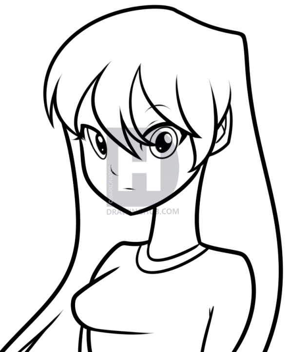 595x720 How To Draw An Anime Girl Face, Step