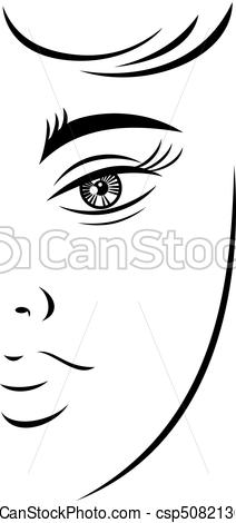 212x470 Outline Drawing Young Female Face With A Mysterious Look Quick