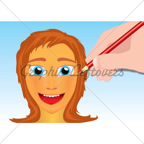 500x500 Drawing A Girl Face With A Pencil Gl Stock Images